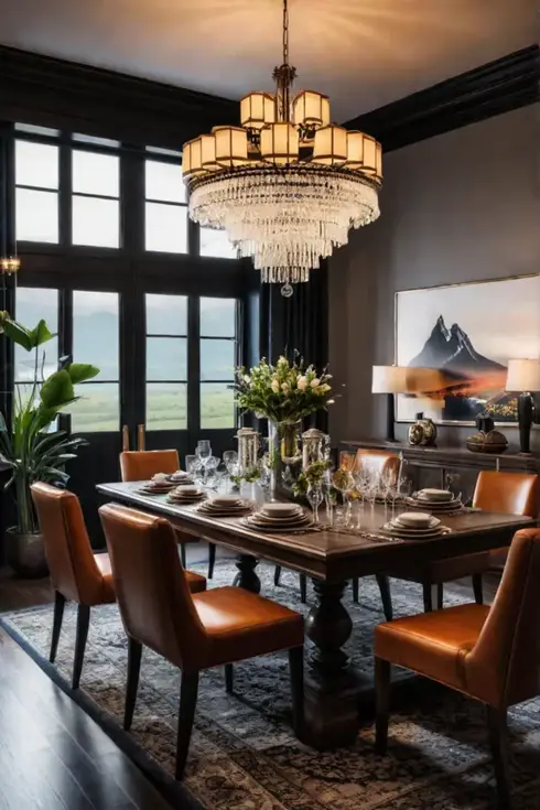 A dining room that blends modern and vintage elements such as a