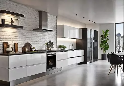 A modern kitchen bathed in soft natural light showcasing sleek stainless steelfeat