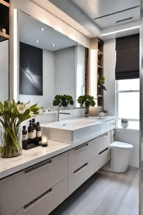 Bathroom with organized cabinets and drawers