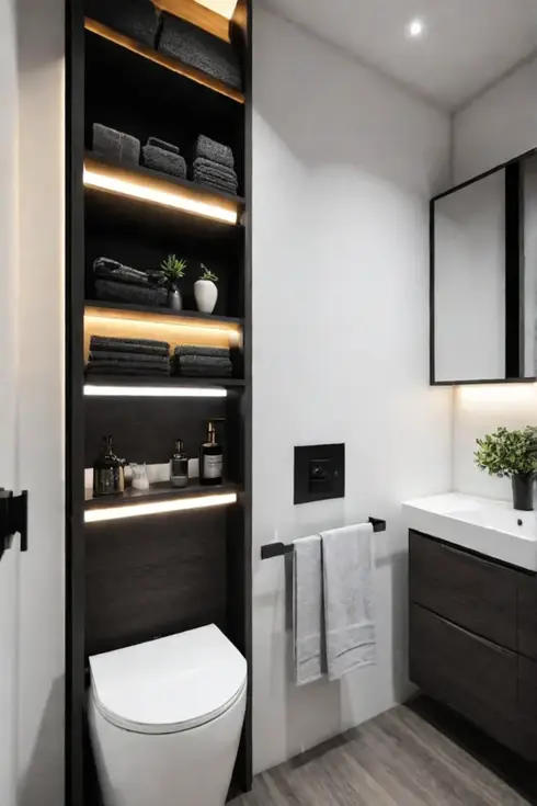 Bathroom with vertical storage solutions