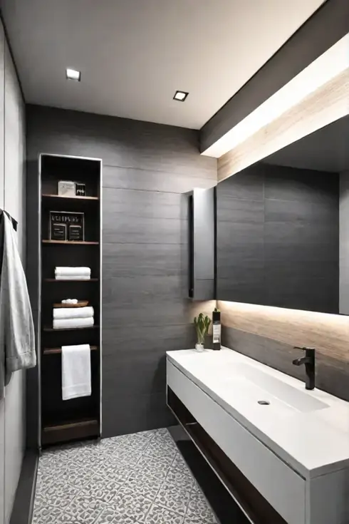 Bathroom with wall and door storage
