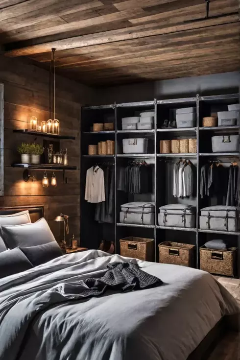 Bedroom storage using repurposed metal containers