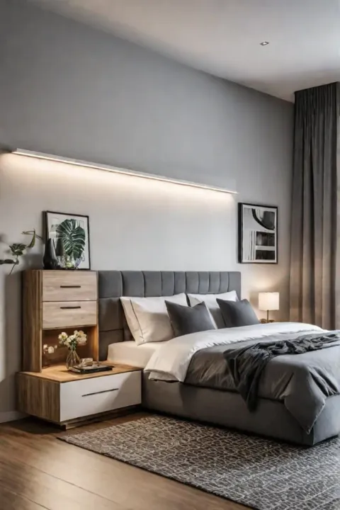 Bedroom storage with underbed drawers and a wallmounted shelf