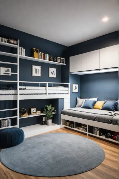 Bedroom with bunk bed and builtin storage