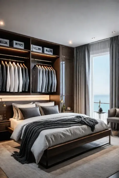Bedroom with large closet and organized storage