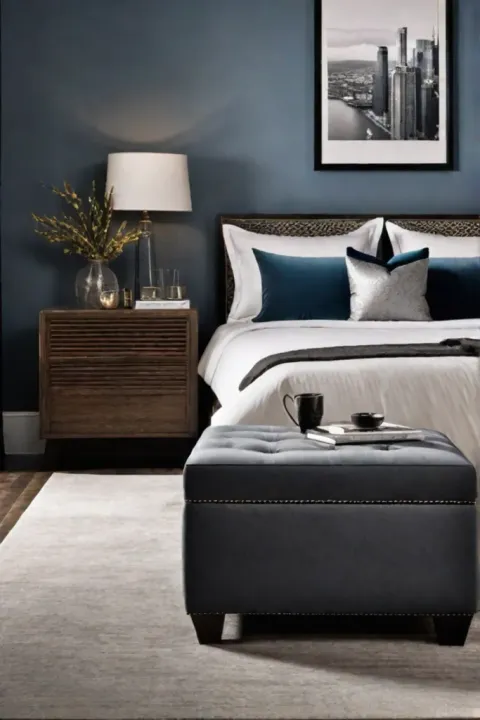 Bedroom with ottoman coffee table