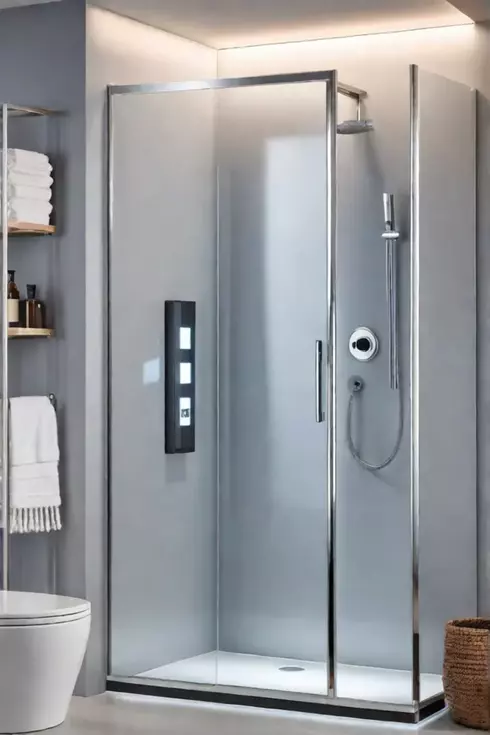 Compact bathroom with smart toilet shower and lighting