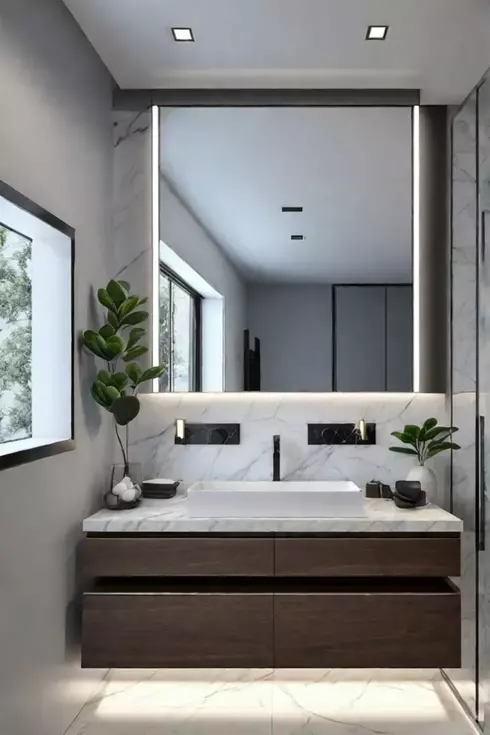 Contemporary bathroom with floating vanity and square sink