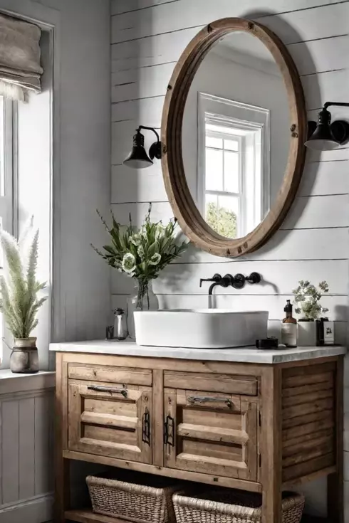 Farmhouse bathroom sink and vanity with a warm and charming ambiance