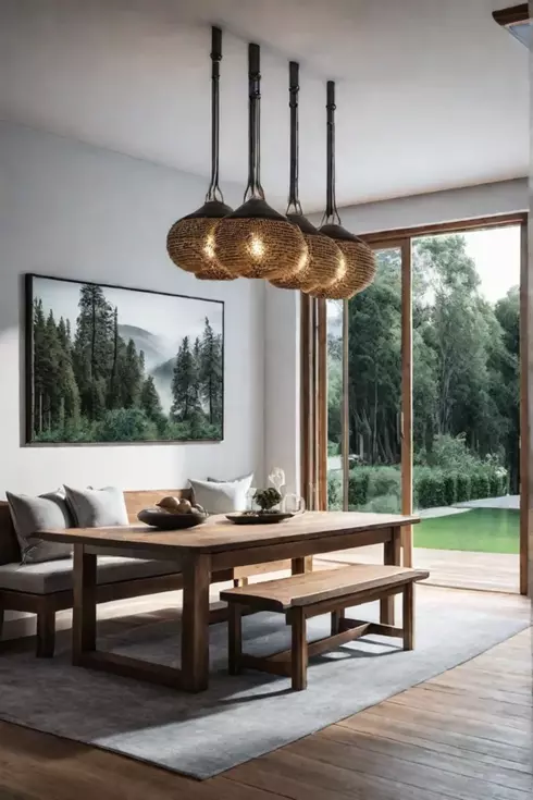 Farmhouse dining room with builtin bench