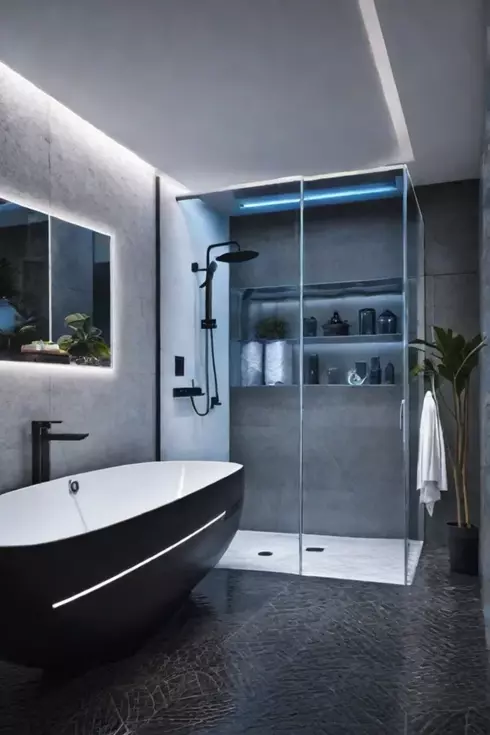 Futuristic bathroom with advanced smart technology