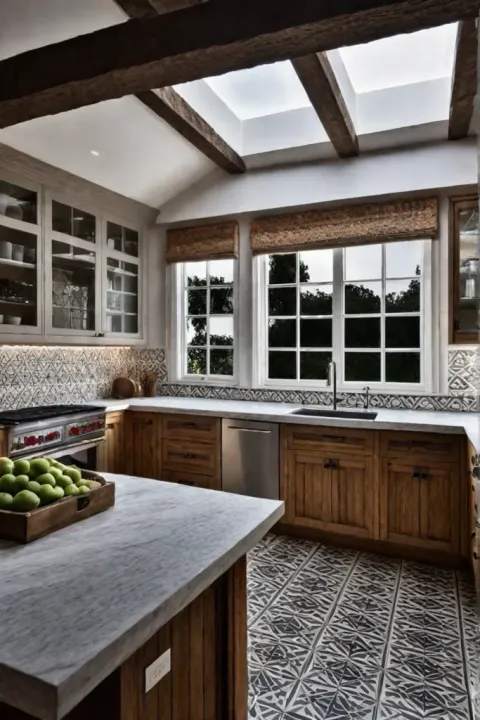 Handcrafted cement tiles with geometric patterns in a warm inviting kitchen