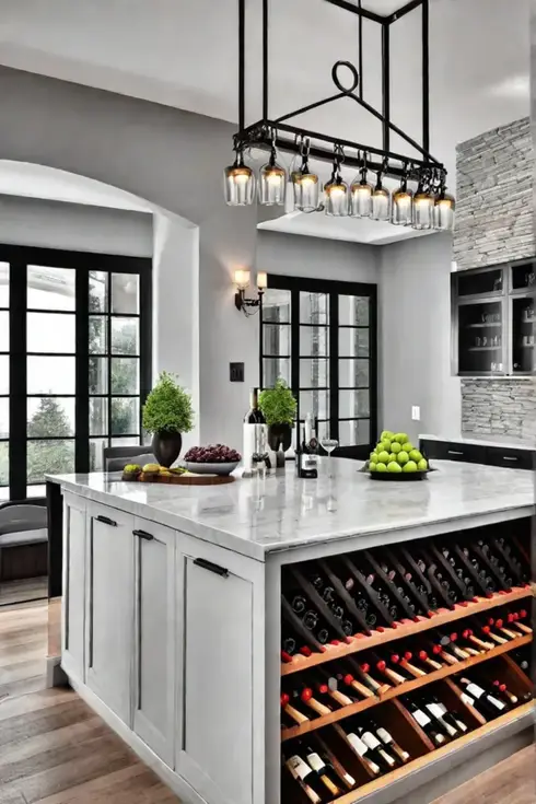 Kitchen island with custom wine racks and stemware holders