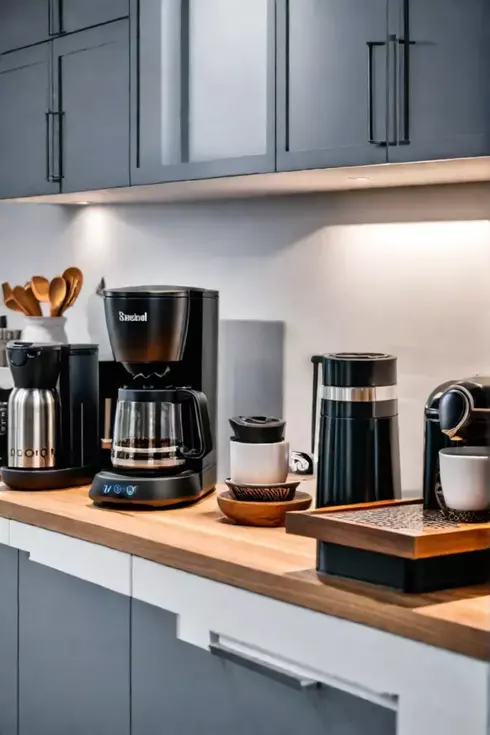 Kitchen with dedicated coffee station and organized mugs