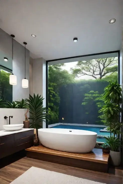 Master bathroom with a Japanese zen style