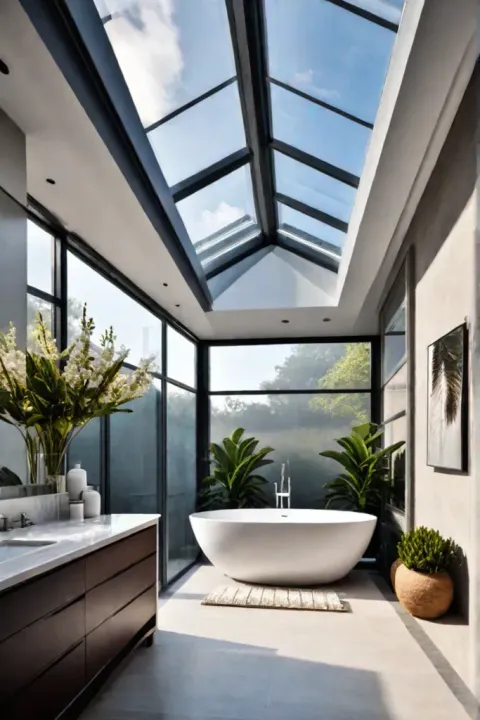 Master bathroom with bathtub under skylight