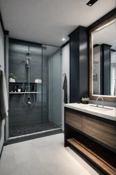 Master bathroom with mixed lighting styles
