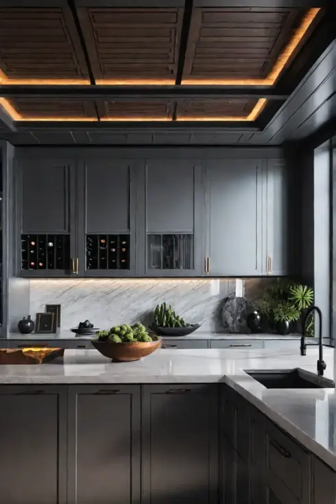 Modern luxury kitchen with builtin wine storage and wet bar