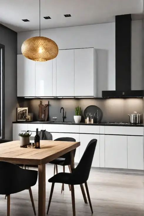 Modern luxury kitchen with custom cabinetry and work area