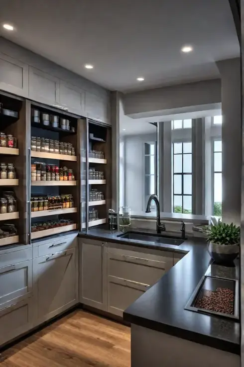 Modern luxury kitchen with innovative cabinetry storage solutions