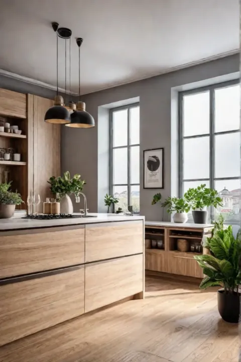 Natural and inviting kitchen with cork tiles and ample natural light
