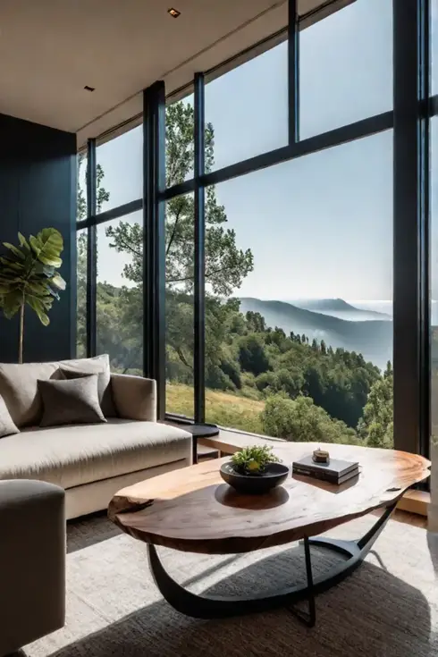 Natureinspired living room with liveedge wood table