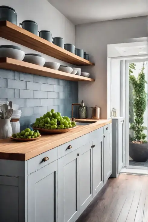 Serene small kitchen with white and wood tones
