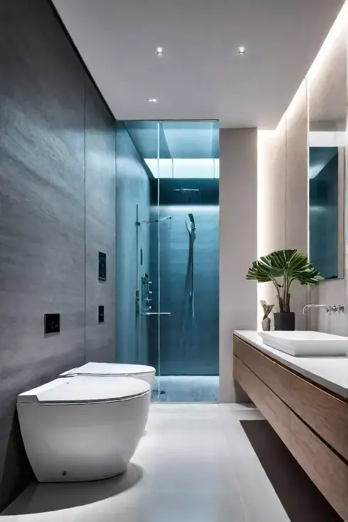 Smart bathroom with toilet shower and lighting