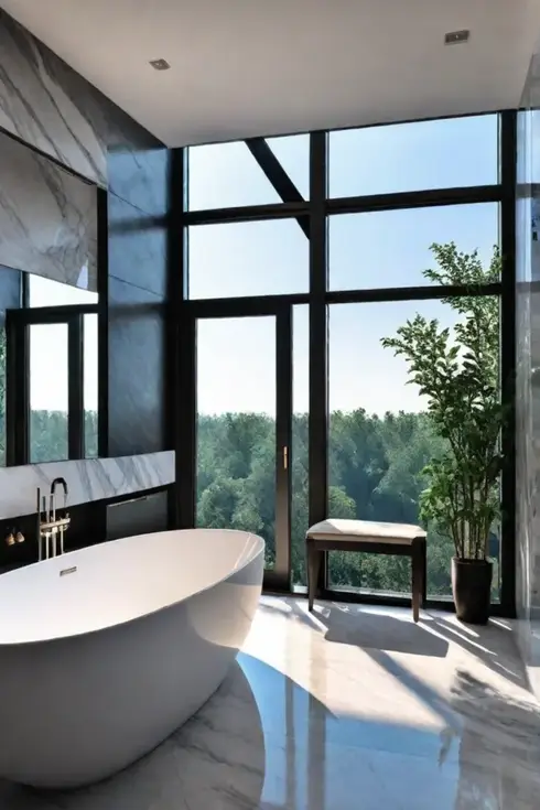 Spacious master bathroom with freestanding tub and walkin shower