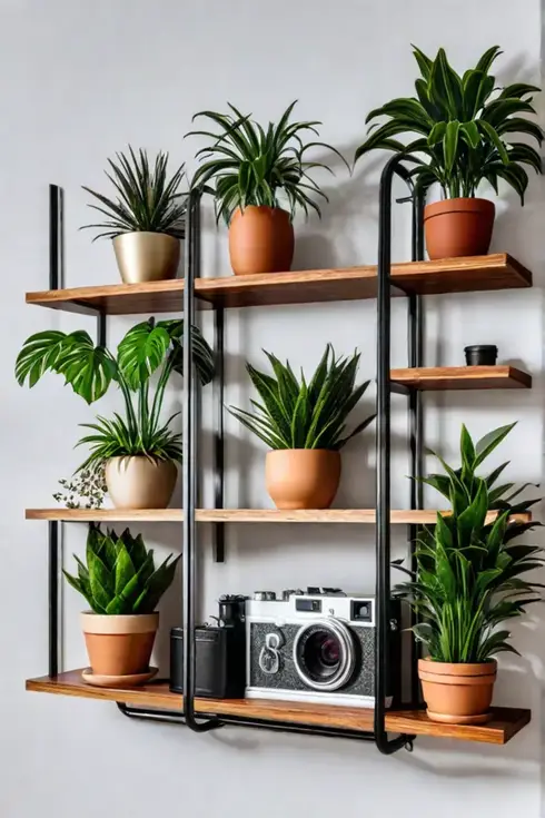 Wallmounted shelves and racks in bedroom