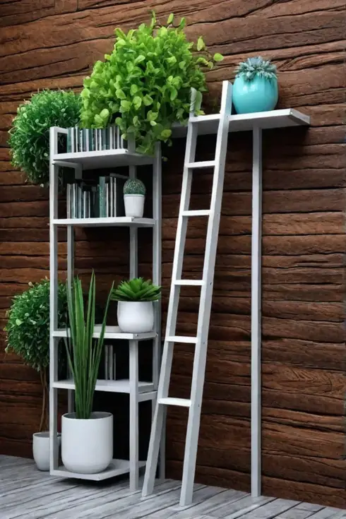 Wallmounted storage ladder in bedroom