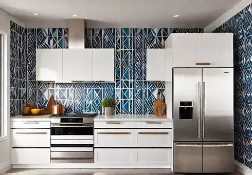 A modern kitchen with white cabinets and stainless steel appliances featuring afeat