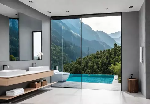 A sleek modern bathroom featuring a smart toilet with a minimalist designfeat