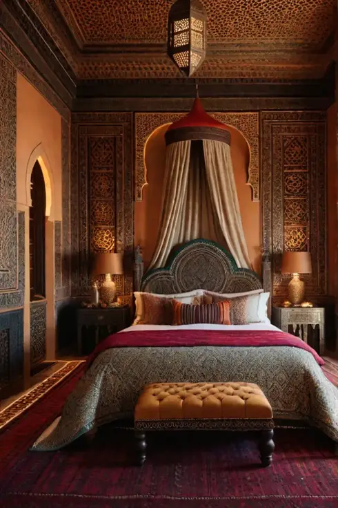 Bohemian bedroom with Moroccan lanterns