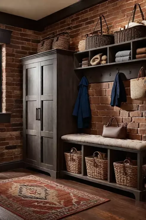 Charming and functional mudroom design with vintage accents