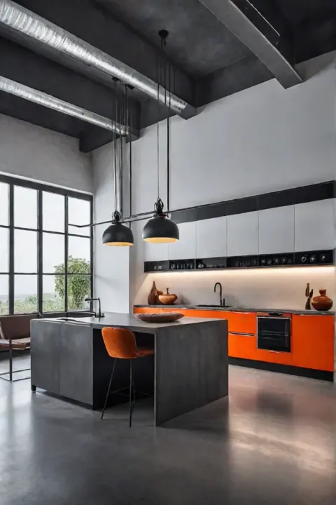 Concrete flooring exposed ductwork unexpected kitchen colors