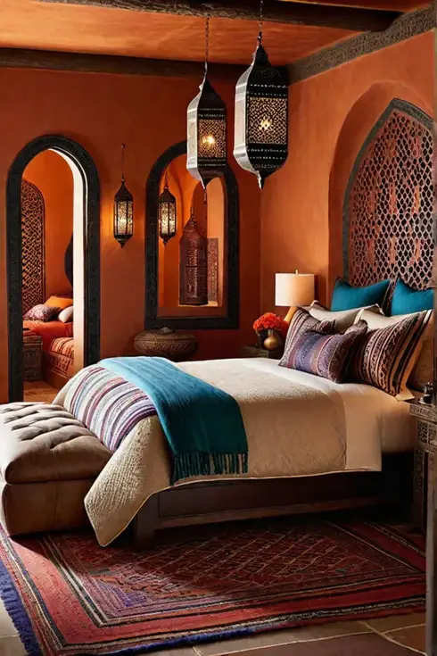 Culturally influenced bedroom design with patterns