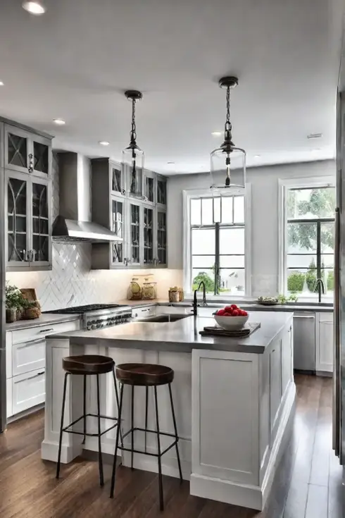Gray kitchen island as a neutral backdrop for accents