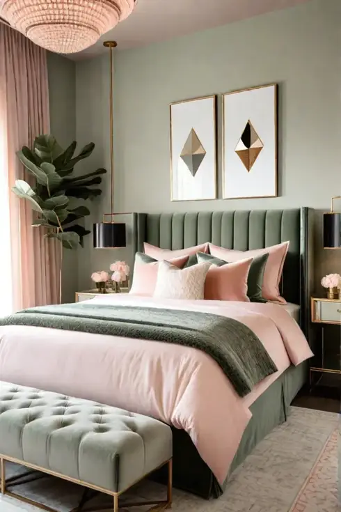 Harmonious bedroom color scheme with greige walls