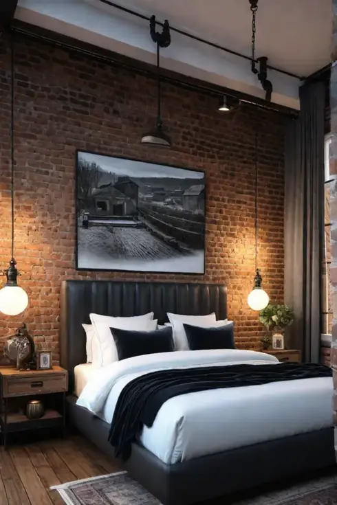Industrial bedroom with concrete floors