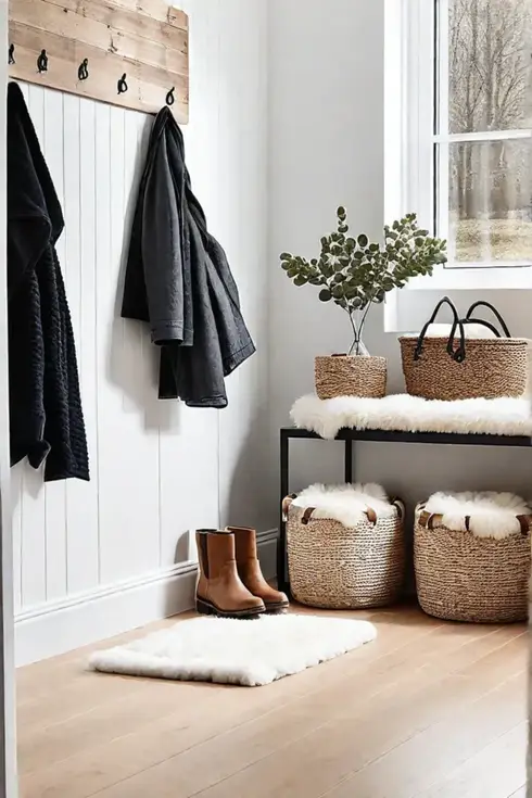 Mudroom with laminate floor and natural textures