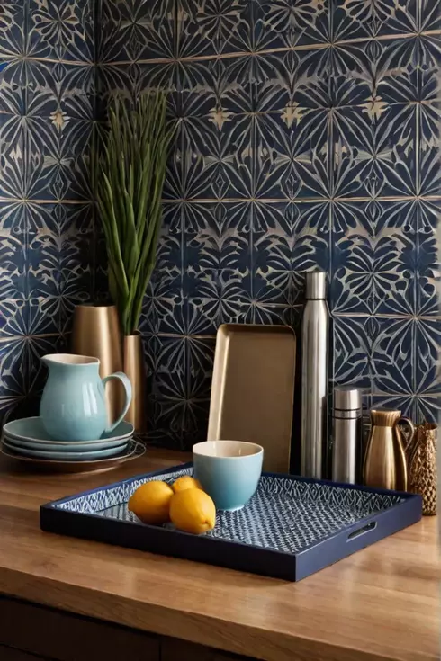 Patterned accessories adding personality to a kitchen counter