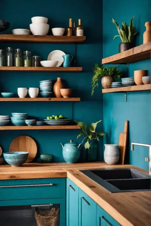 Teal kitchen island bohemian kitchen design eclectic decor