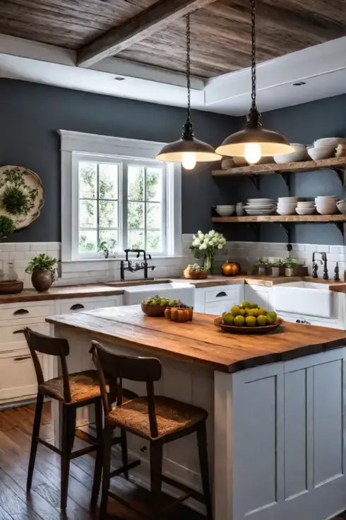 Rustic farmhouse kitchen with reclaimed wood and vintage details