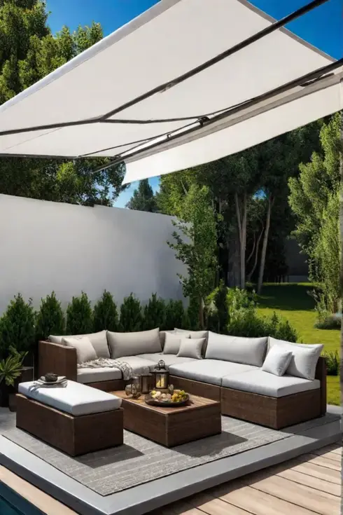 Shaded outdoor living space on a small deck