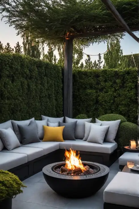 Small deck with fire pit and comfortable seating