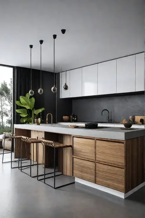 Sustainable kitchen design with concrete and bamboo accents