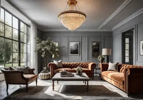 A sundrenched living room showcasing a curated mix of timeless furniture piecesfeat