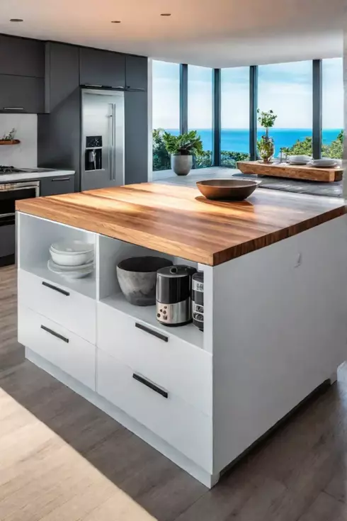 Butcher block countertop natural light rustic kitchen