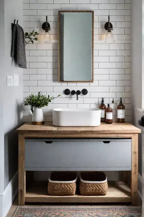 Charming farmhouse bathroom cozy and inviting